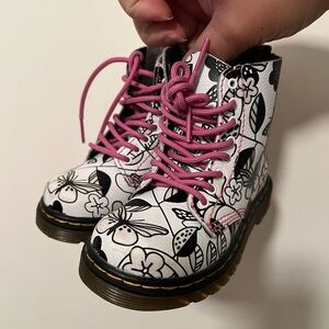 Dr. Martens White Floral Boots with Pink Laces